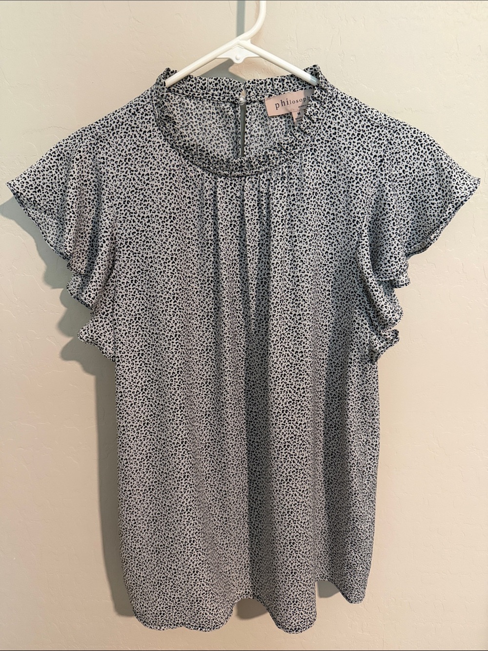 Philosophy Black and White Dotted Flutter Sleeve Blouse